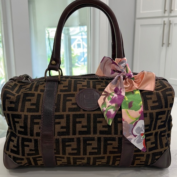 Fendi Handbags - FENDI VERY RARE Vintage Zucca Boston Bag Canvas with Leather Top Handles